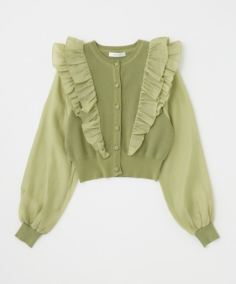 MOUSSY「WOVEN FRILLS カーディガン」|ニット・セーター|