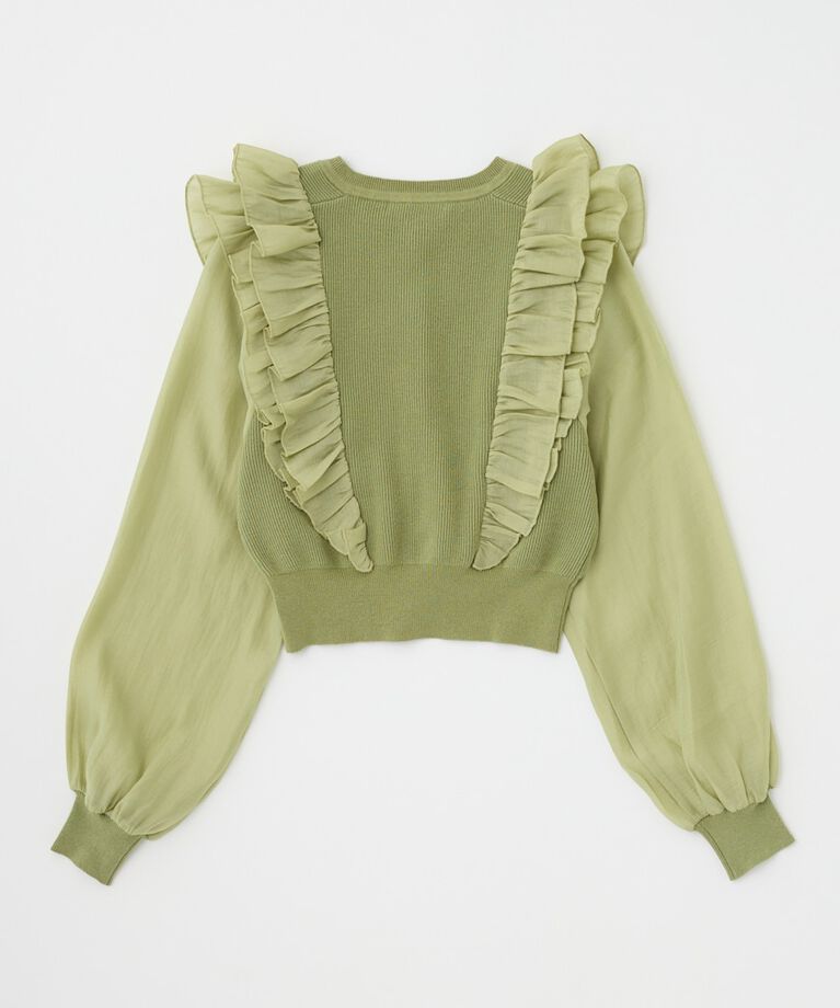 MOUSSY「WOVEN FRILLS カーディガン」|ニット・セーター|