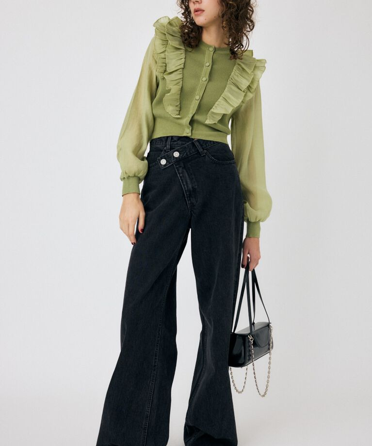 MOUSSY「WOVEN FRILLS カーディガン」|ニット・セーター|