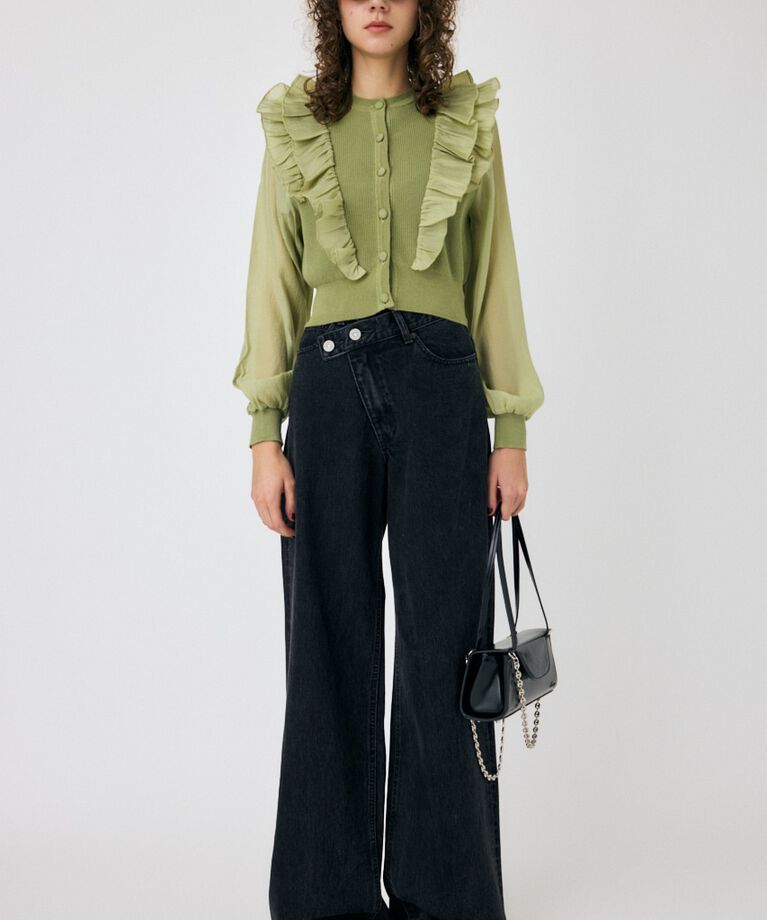 MOUSSY「WOVEN FRILLS カーディガン」|ニット・セーター|