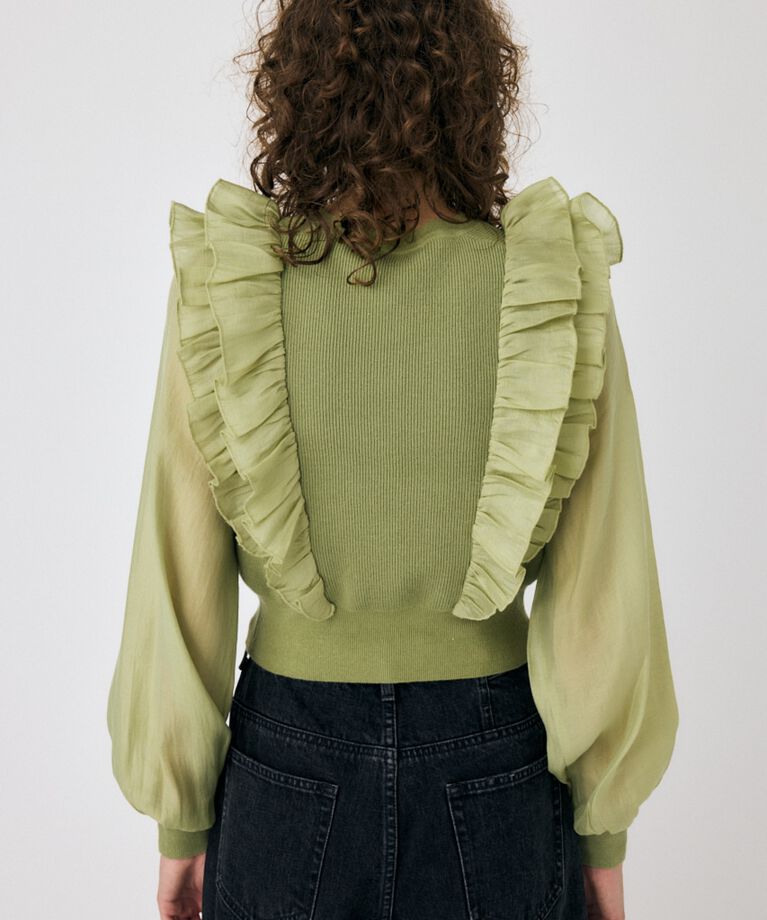 MOUSSY「WOVEN FRILLS カーディガン」|ニット・セーター|