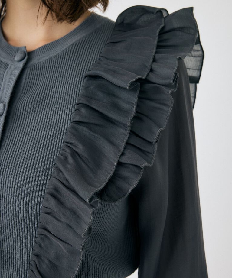 MOUSSY「WOVEN FRILLS カーディガン」|ニット・セーター|
