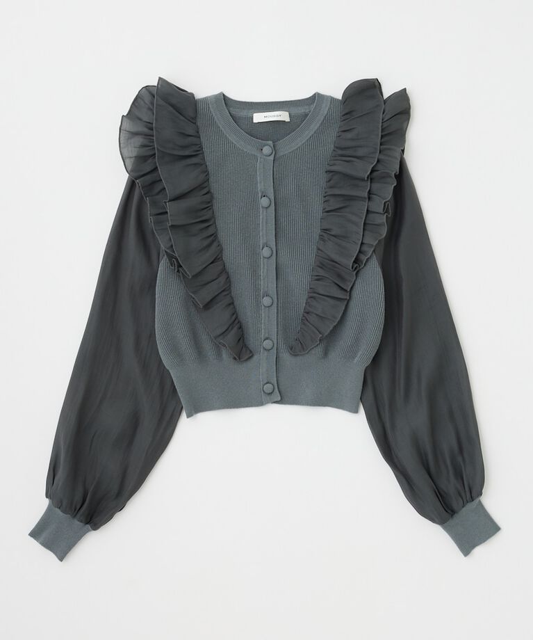 MOUSSY「WOVEN FRILLS カーディガン」|ニット・セーター|