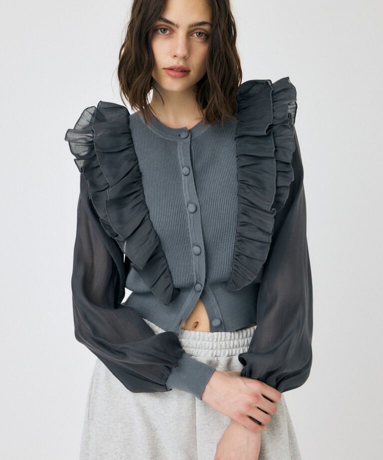 MOUSSY「WOVEN FRILLS カーディガン」|ニット・セーター|