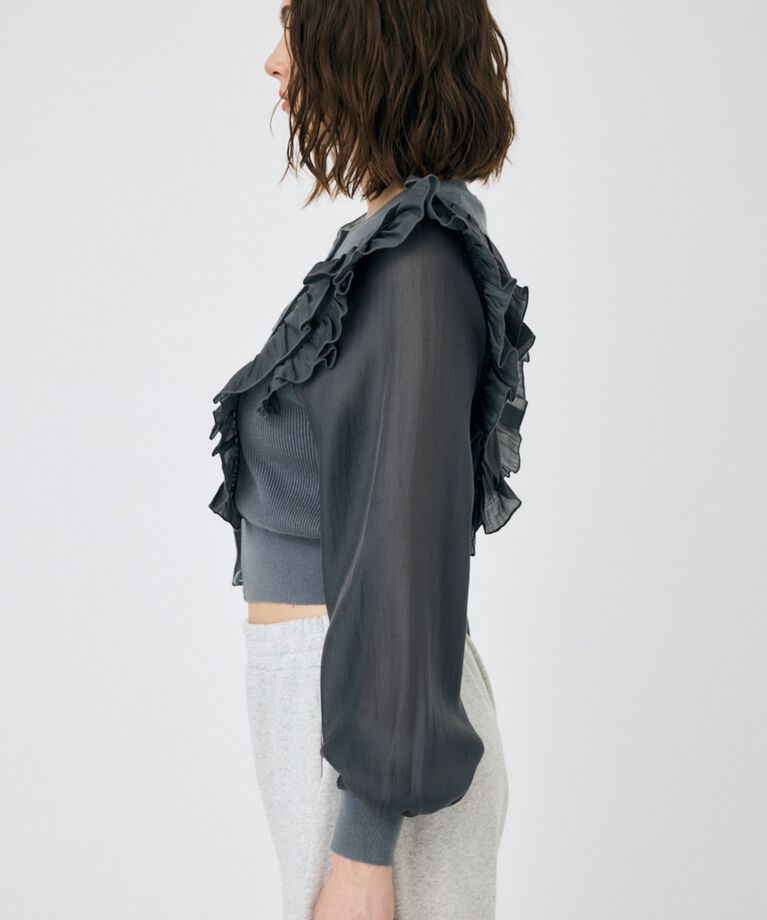 MOUSSY「WOVEN FRILLS カーディガン」|ニット・セーター|