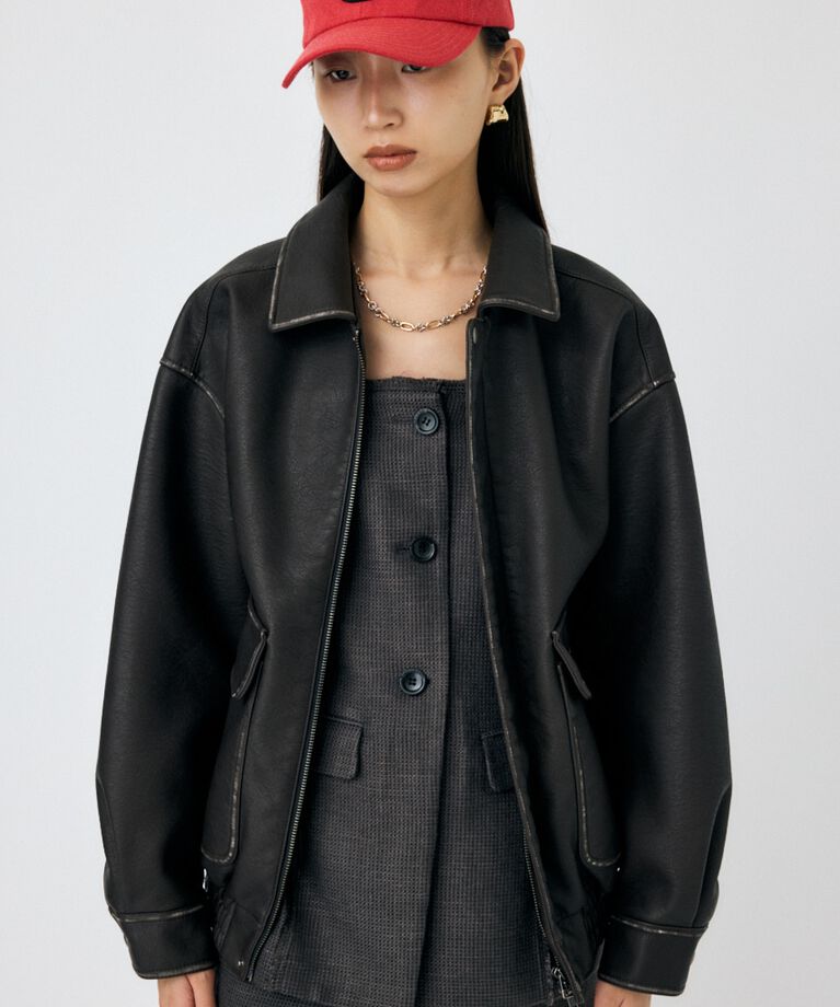 MOUSSY「F/LEATHER A-2 フライトジャケット」|その他|BLK