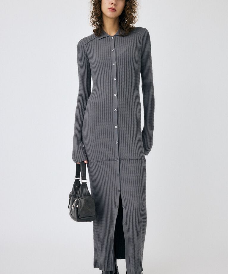 MOUSSY「CABLE KNIT ロングドレス」|ワンピース|GRY