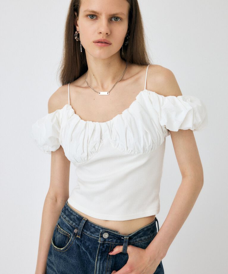 MOUSSY「VOLUME SLEEVE DOCKING トップス」|Tシャツ・カットソー|WHT