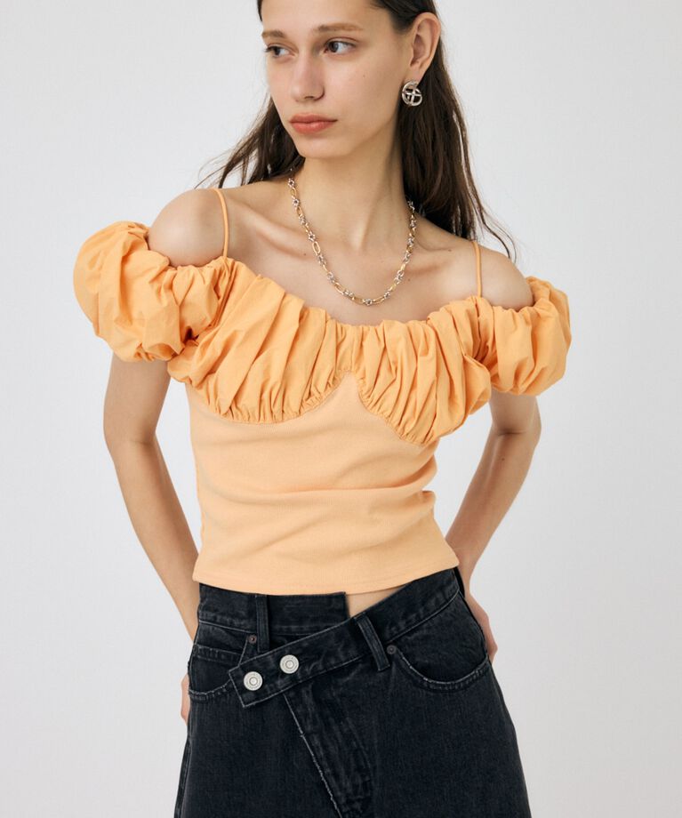 MOUSSY「VOLUME SLEEVE DOCKING トップス」|Tシャツ・カットソー|L/ORG1