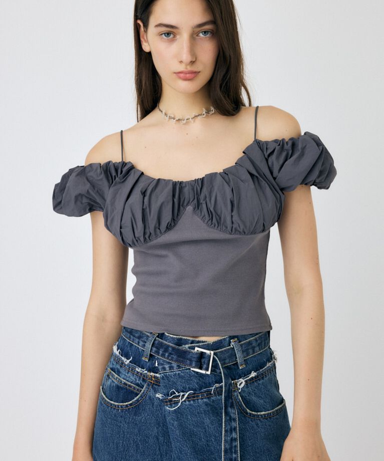 MOUSSY「VOLUME SLEEVE DOCKING トップス」|Tシャツ・カットソー|C.GRY