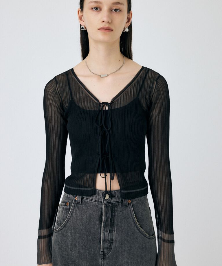 MOUSSY「FRONT TIE シアーカーディガン」|カーディガン|BLK