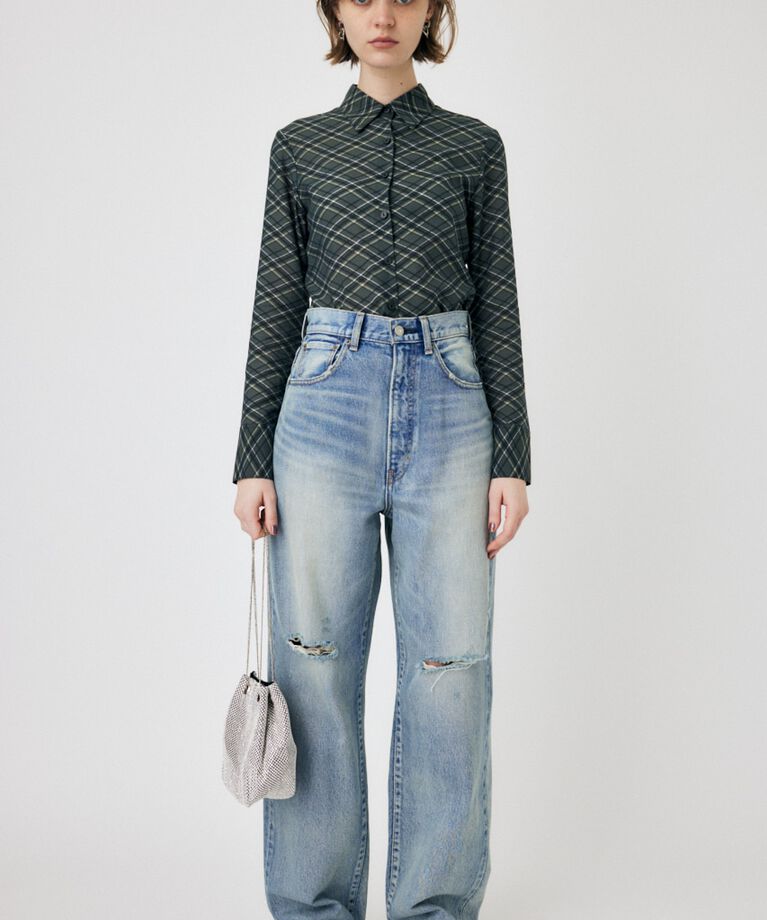 MOUSSY「HW CRASH LOOSE STRAIGHT」|デニム|BLU