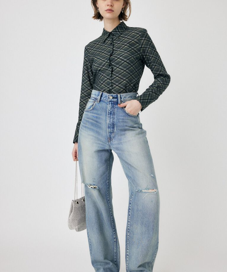 MOUSSY「HW CRASH LOOSE STRAIGHT」|デニム|
