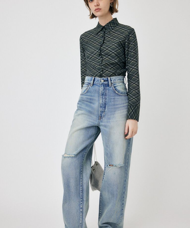 MOUSSY「HW CRASH LOOSE STRAIGHT」|デニム|