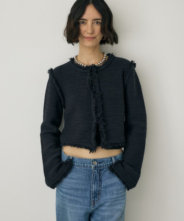 MOUSSY「ツイードニットジャケット　オーガニックコットン使用」|カーディガン|BLK