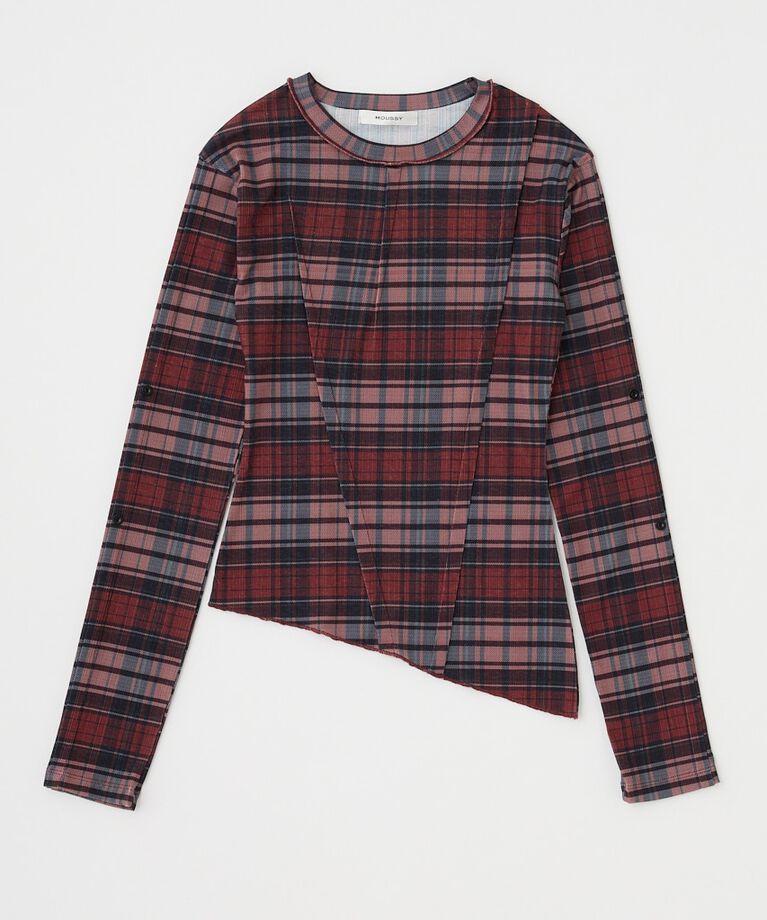 MOUSSY「TUCK CHECK トップス」|Tシャツ・カットソー|RED