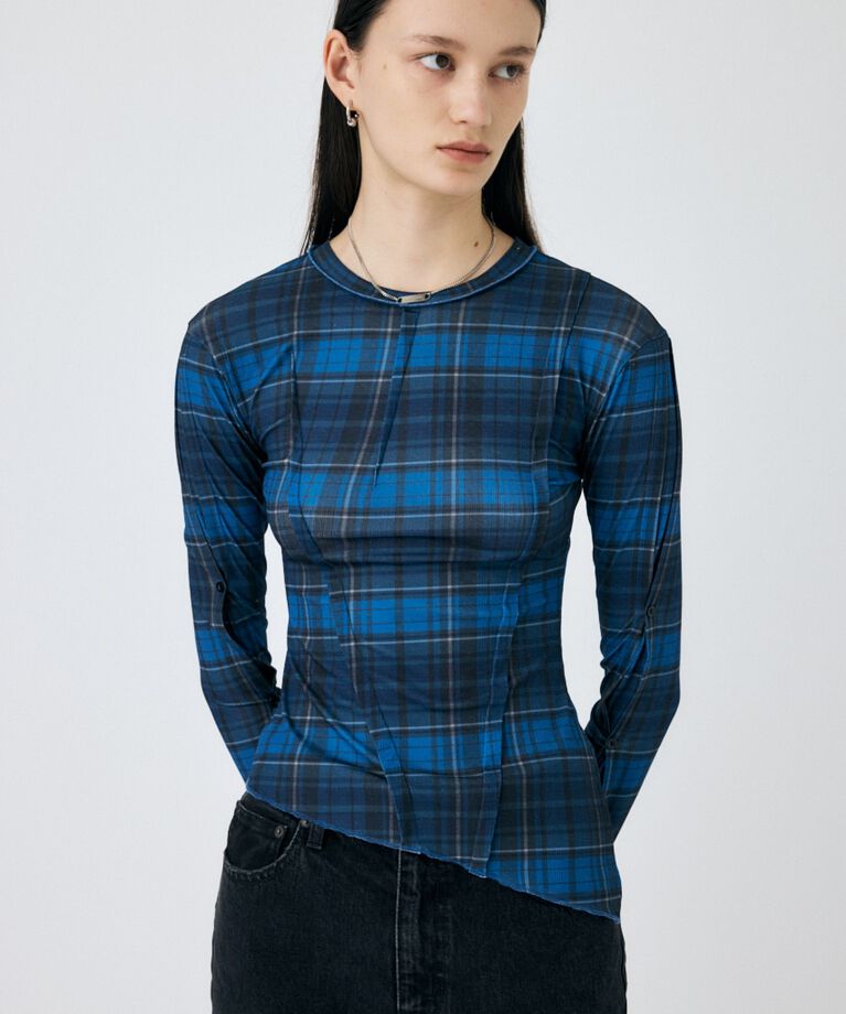 MOUSSY「TUCK CHECK トップス」|Tシャツ・カットソー|BLU