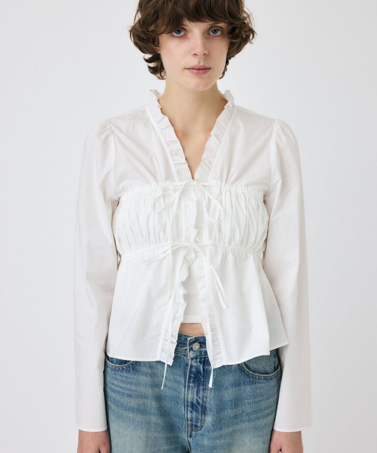 MOUSSY「FRONT RIBBON GATHER ブラウス」|シャツ・ブラウス|