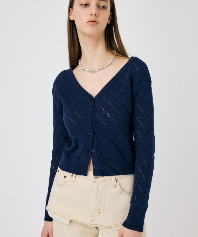 MOUSSY「EYELET ニットカーディガン」|ニット・セーター|D/NVY3