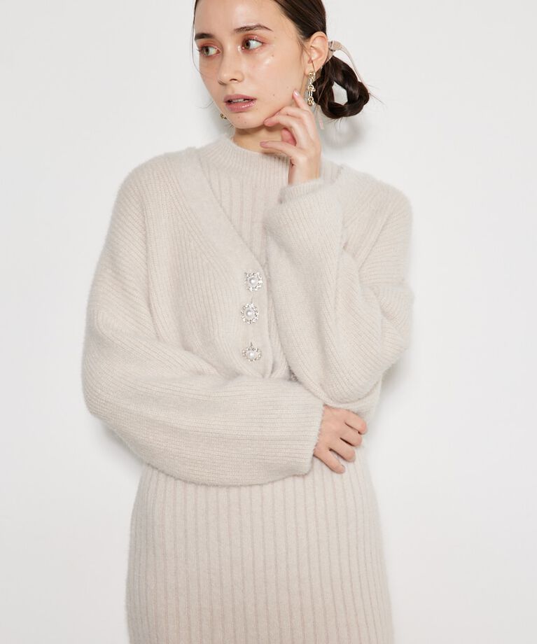 rienda「ビジュー釦カーデSET Knit OP」|ワンピース|