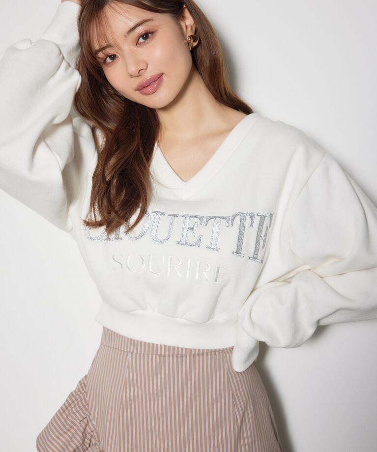 rienda「Vネックショートスウェットトップス」|Tシャツ・カットソー|WHT