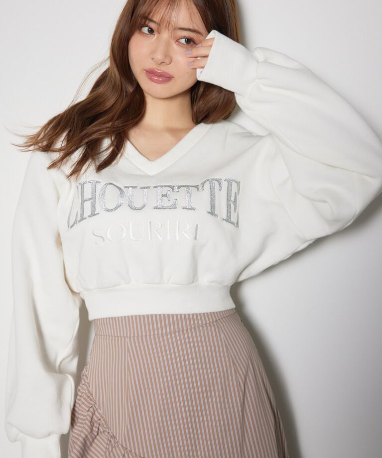 rienda「Vネックショートスウェットトップス」|Tシャツ・カットソー|