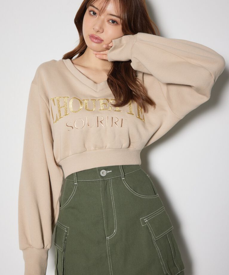 rienda「Vネックショートスウェットトップス」|Tシャツ・カットソー|