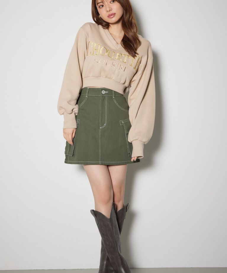 rienda「Vネックショートスウェットトップス」|Tシャツ・カットソー|