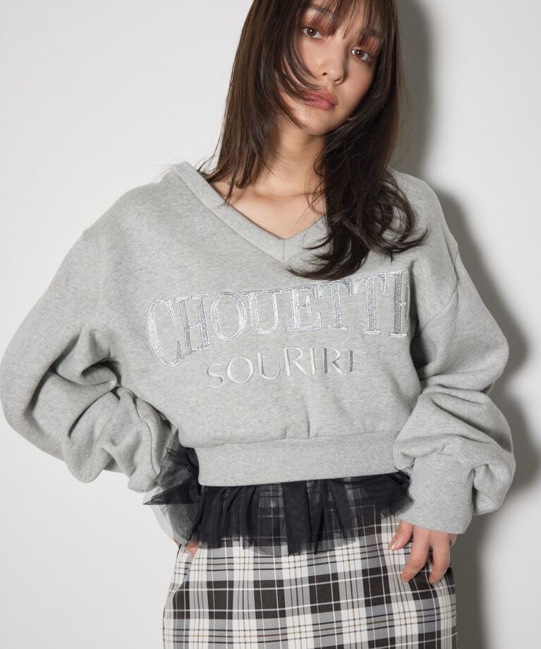 rienda「Vネックショートスウェットトップス」|Tシャツ・カットソー|GRY