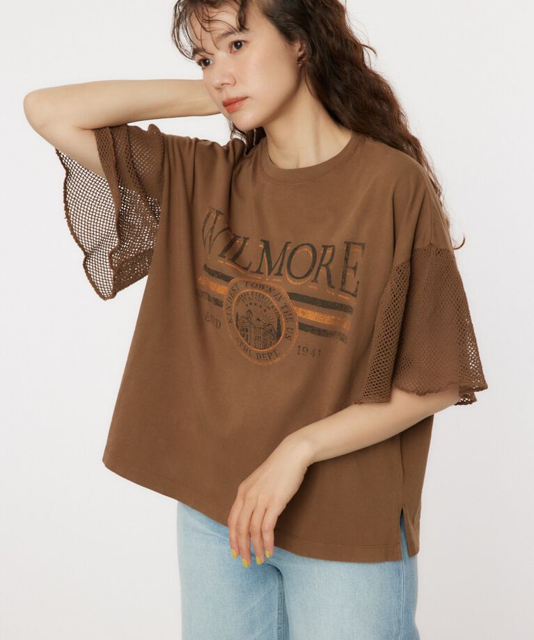 RODEO CROWNS「フリルメッシュスリーブトップス」|Tシャツ・カットソー|BRN