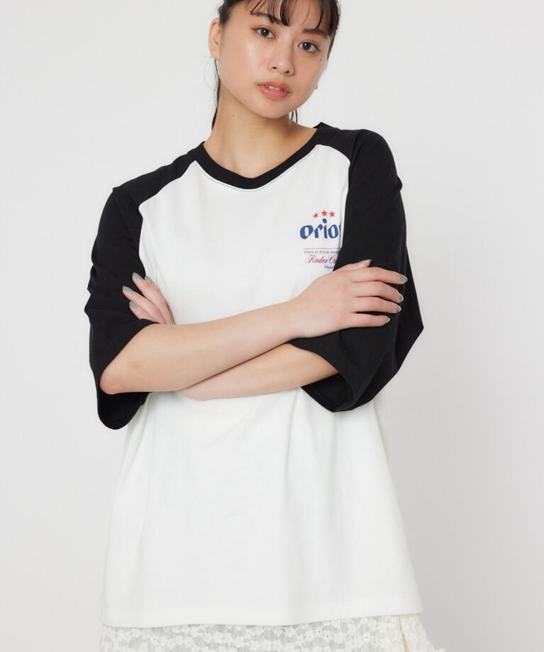 RODEO CROWNS「Orion BeerxRCSラグラン5分トップス」|Tシャツ・カットソー|BLK