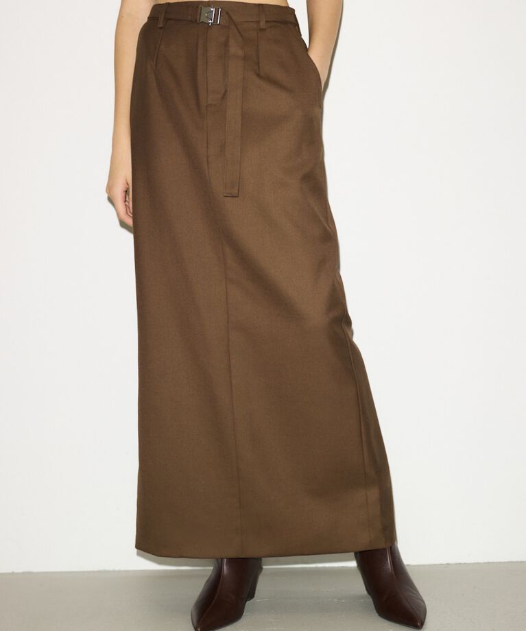 SLY「MANNISH BELTED I LINE ロングスカート」|スカート|BRN