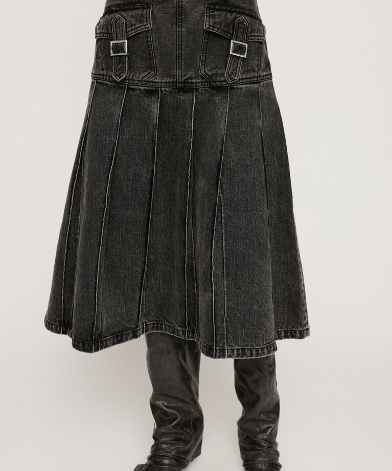 SLY「L／W OVER DYE PLEATS ミドルスカート」|スカート|BLK