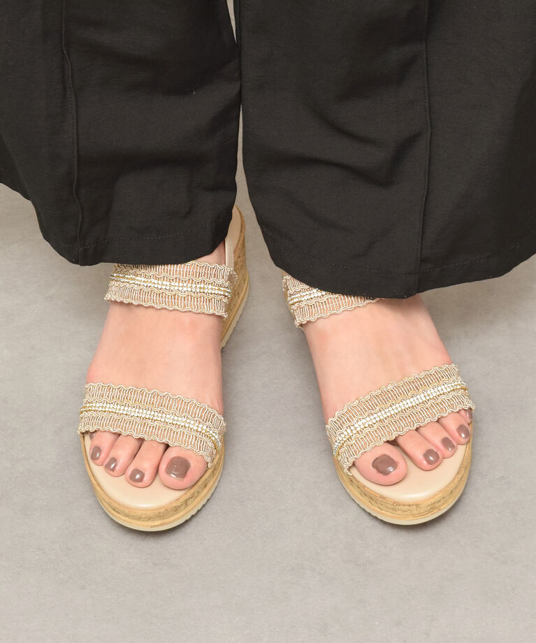IMPORT SELECT「【ITALIAN SHOEMAKERS】ラインストーンリボン厚底サンダル」|サンダル|