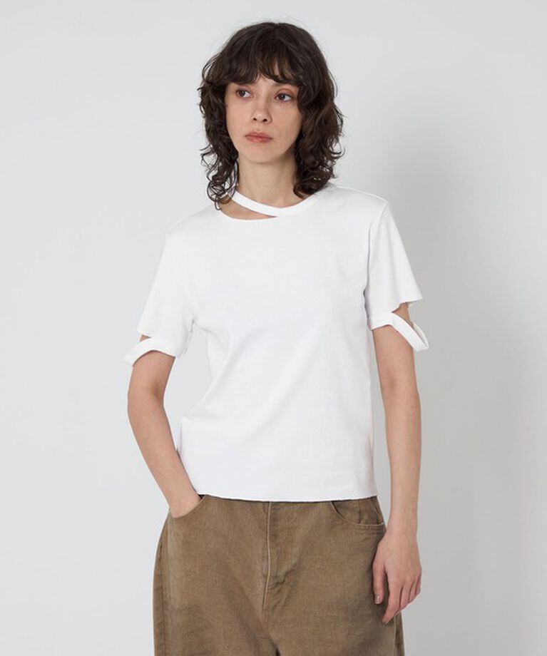ASTRAET「＜ASTRAET＞フライス エリソデスリット クルーネックTシャツ」|Tシャツ・カットソー|
