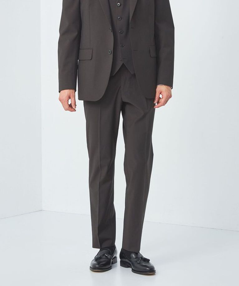 UNITED ARROWS green label relaxing「A+ TWPU トロピカル無地 スリム スラックス -ストレッチ・防シワ・ウエストアジャスター-」|スーツ|DK.BROWN