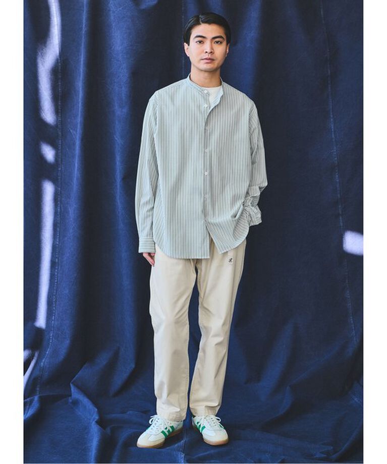 UNITED ARROWS green label relaxing「ウォッシャブルトロ ストライプ ジャストルーズ バンドカラー シャツ -ストレッチ・防シワ-」|シャツ・ブラウス|