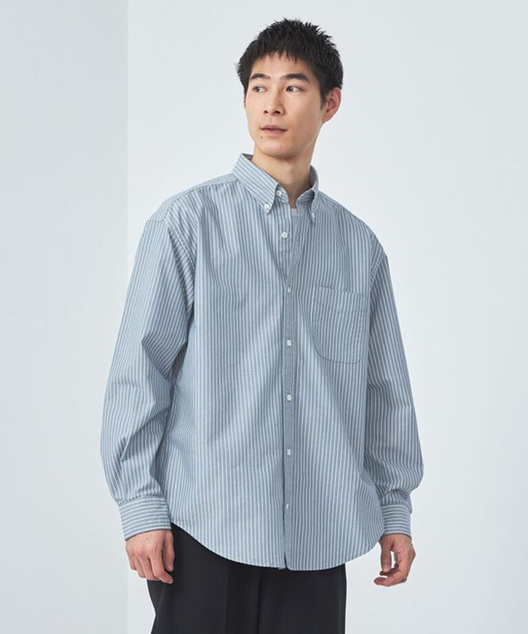 UNITED ARROWS green label relaxing「FINE BASIC オックスストレッチ ビッグ ボタンダウンシャツ -ストレッチ-」|シャツ・ブラウス|MD.GRAY