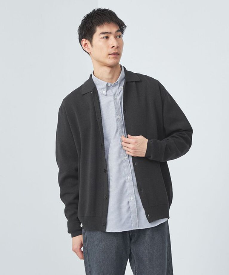 UNITED ARROWS green label relaxing「ペーパー ハーフ ミラノ ニット ポロ カーディガン」|カーディガン|BLACK