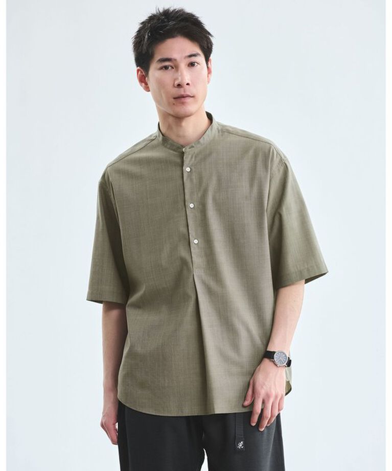 UNITED ARROWS green label relaxing「ウォッシャブルトロ バンドカラー 半袖 プルオーバー  -ストレッチ-」|シャツ・ブラウス|MUSTARD