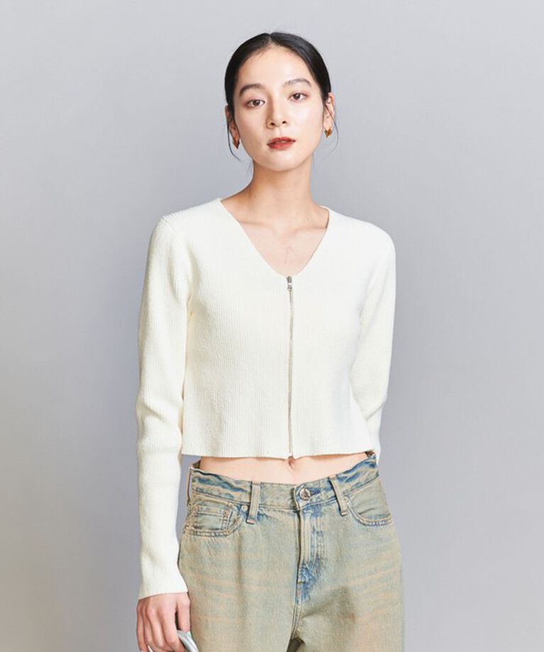 BEAUTY&YOUTH UNITED ARROWS「リブジップ Vネック カーディガン -ウォッシャブル-」|カーディガン|OFF WHITE