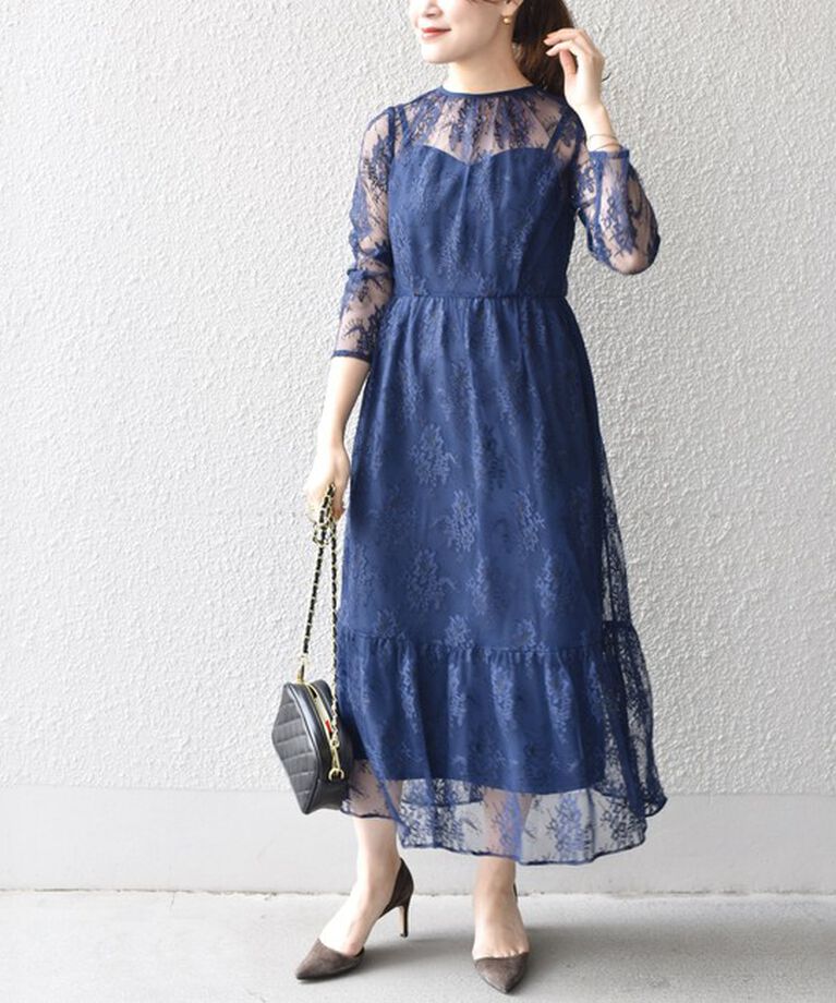 SHIPS for women「little black:レースフレアワンピース（パーティー用）◇」|ワンピース|