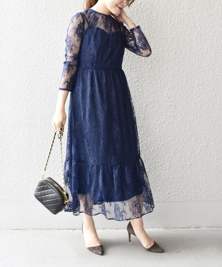 SHIPS for women「little black:レースフレアワンピース（パーティー用）◇」|ワンピース|