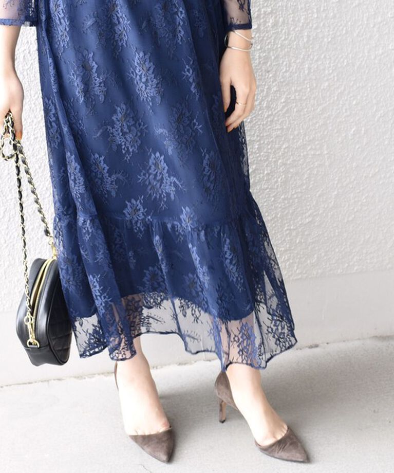 SHIPS for women「little black:レースフレアワンピース（パーティー用）◇」|ワンピース|