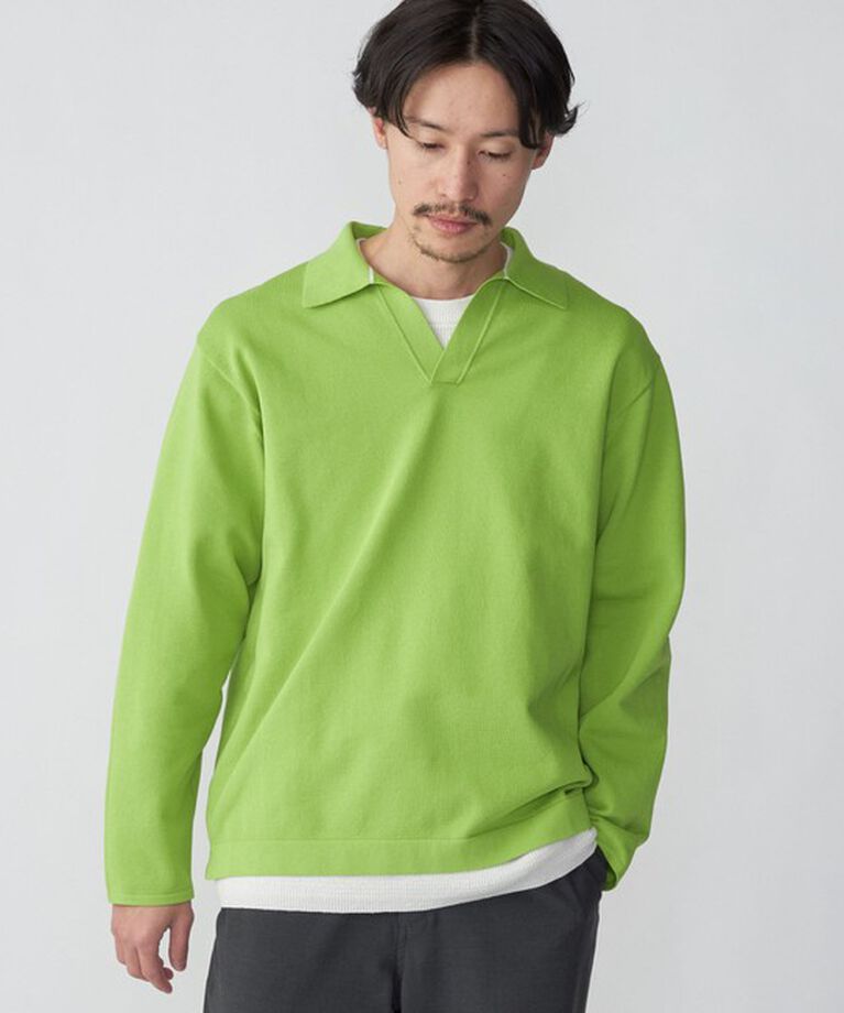 SHIPS「SHIPS:〈手洗い可能〉14ゲージ TEXBRID(R) ミラノリブ スキッパー ポロシャツ」|Tシャツ・カットソー|ライトグリーン