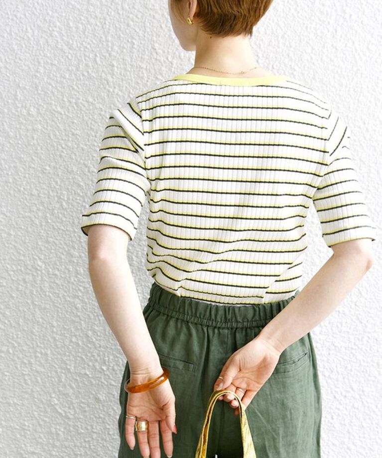 SHIPS any「SHIPS any:〈洗濯機可能〉テレコ リブ ハーフスリーブ TEE」|Tシャツ・カットソー|イエロー