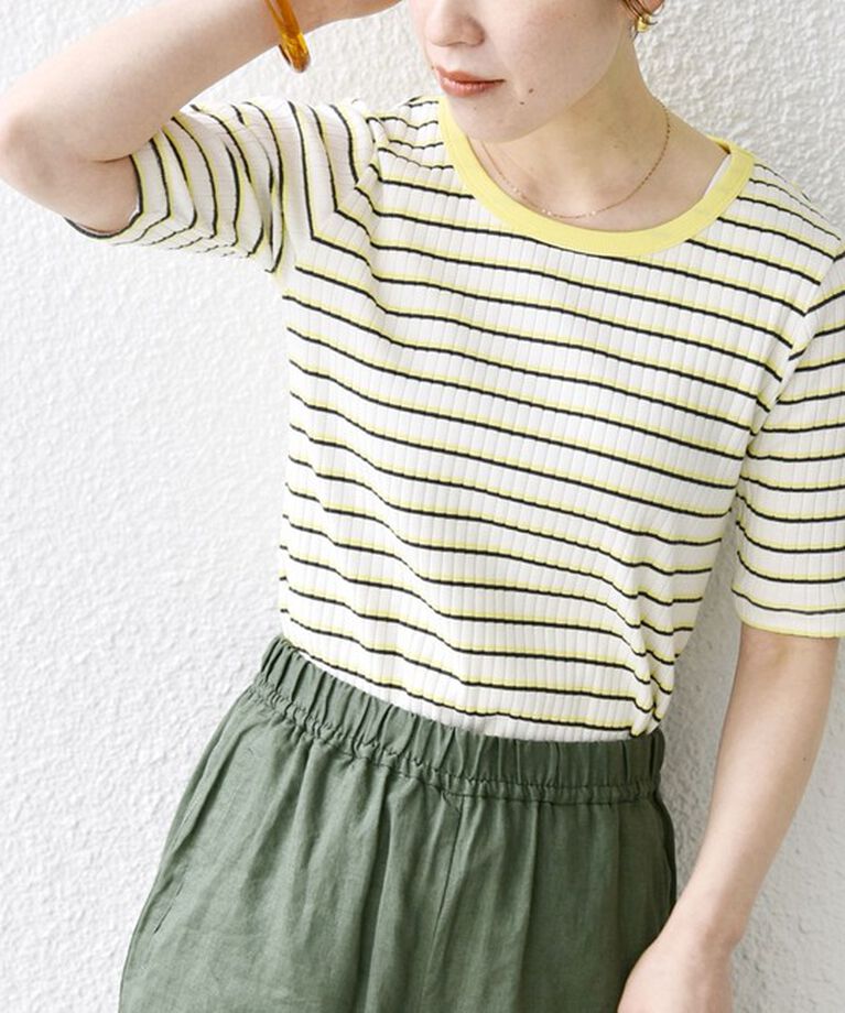 SHIPS any「SHIPS any:〈洗濯機可能〉テレコ リブ ハーフスリーブ TEE」|Tシャツ・カットソー|