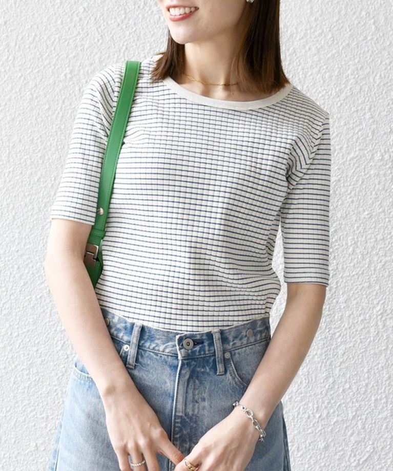 SHIPS any「SHIPS any:〈洗濯機可能〉テレコ リブ ハーフスリーブ TEE」|Tシャツ・カットソー|