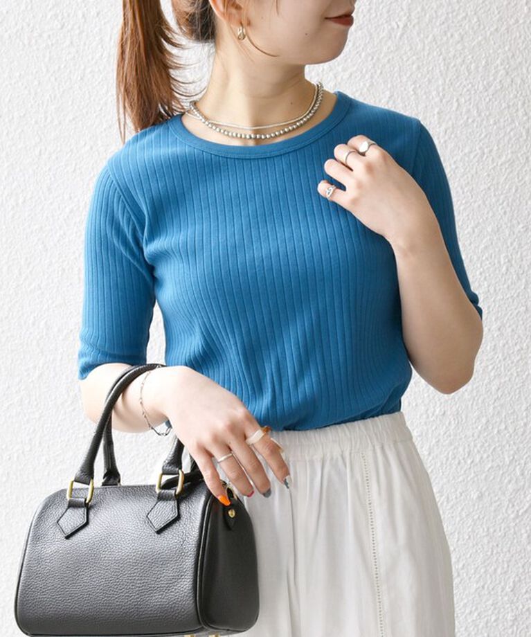 SHIPS any「SHIPS any:〈洗濯機可能〉テレコ リブ ハーフスリーブ TEE」|Tシャツ・カットソー|ロイヤルブルー