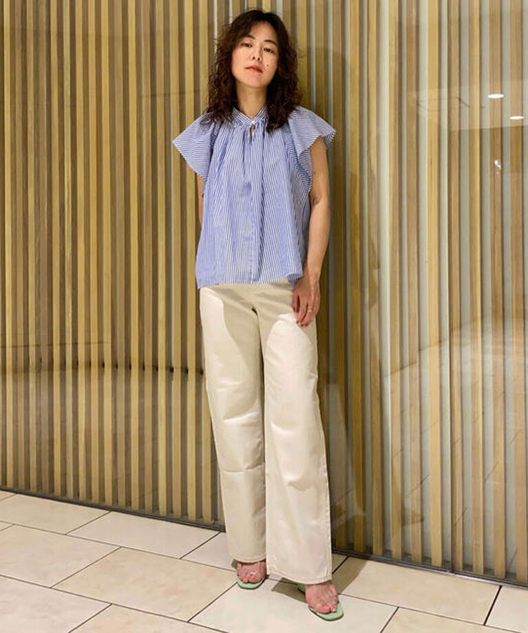 MACPHEE「コットンホワイトデニム セミワイドパンツ」|デニム|
